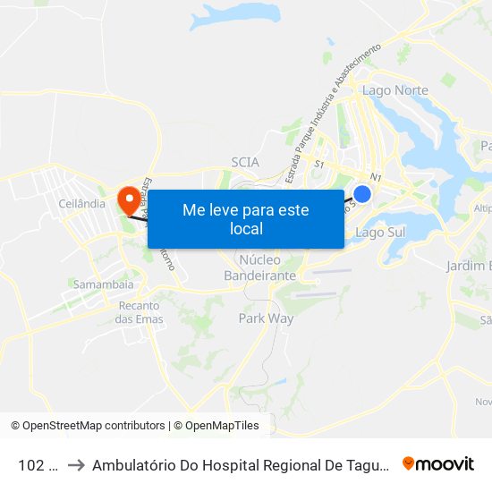 102 Sul to Ambulatório Do Hospital Regional De Taguatinga - Hrt map