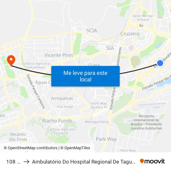 108 Sul to Ambulatório Do Hospital Regional De Taguatinga - Hrt map