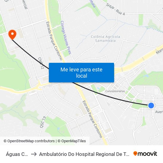 Águas Claras to Ambulatório Do Hospital Regional De Taguatinga - Hrt map