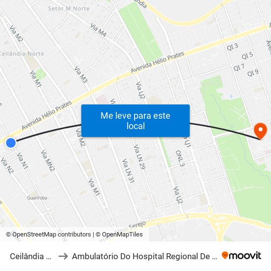 Ceilândia Centro to Ambulatório Do Hospital Regional De Taguatinga - Hrt map