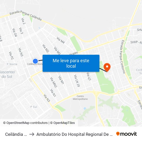 Ceilândia Norte to Ambulatório Do Hospital Regional De Taguatinga - Hrt map