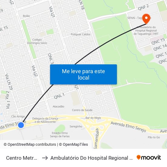 Centro Metropolitano to Ambulatório Do Hospital Regional De Taguatinga - Hrt map