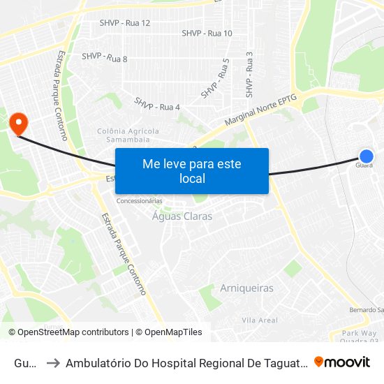 Guará to Ambulatório Do Hospital Regional De Taguatinga - Hrt map