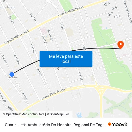 Guariroba to Ambulatório Do Hospital Regional De Taguatinga - Hrt map