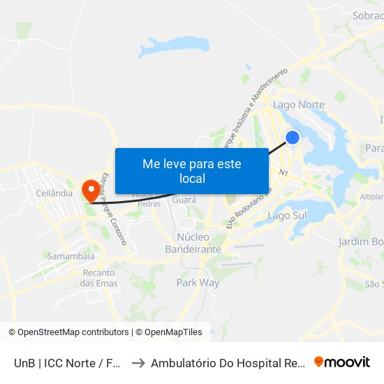 Unb | Icc Norte / Faculdade De Direito to Ambulatório Do Hospital Regional De Taguatinga - Hrt map