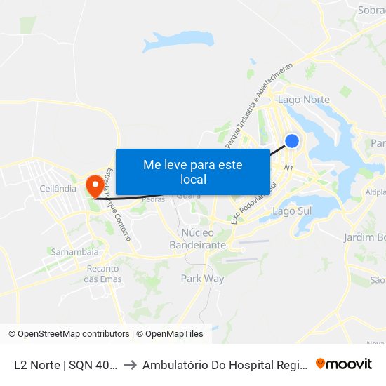 L2 Norte | Sqn 406 (Unb / Odonto Hub) to Ambulatório Do Hospital Regional De Taguatinga - Hrt map