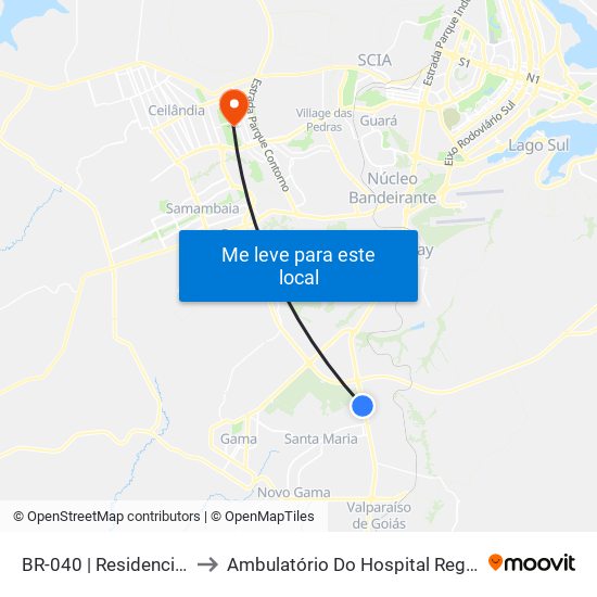 BR-040 | Residencial Santos Dumon to Ambulatório Do Hospital Regional De Taguatinga - Hrt map