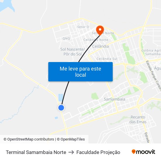 Terminal Samambaia Norte to Faculdade Projeção map