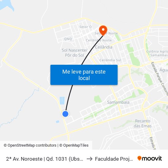 2ª Av. Noroeste | Qd. 1031 (Ubs N° 11) to Faculdade Projeção map