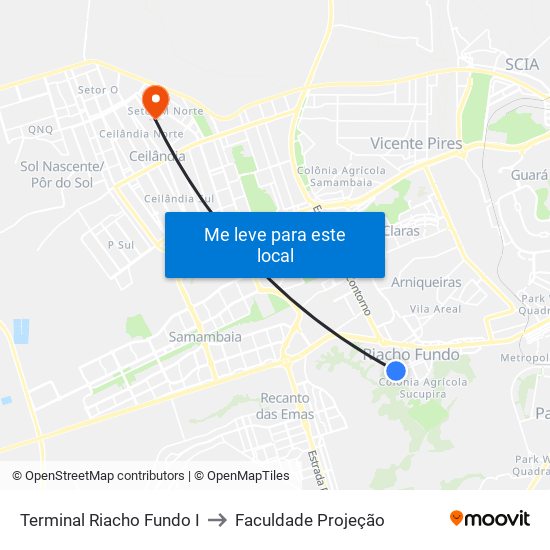 Terminal Riacho Fundo I to Faculdade Projeção map