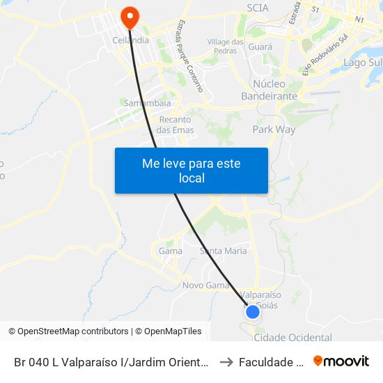 Br 040 L Valparaíso I/Jardim Oriente (Passarela Amarela) to Faculdade Projeção map