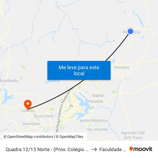 Quadra 12/13 Norte - (Próx. Colégio Sagrado Cor. De Jesus) to Faculdade Projeção map