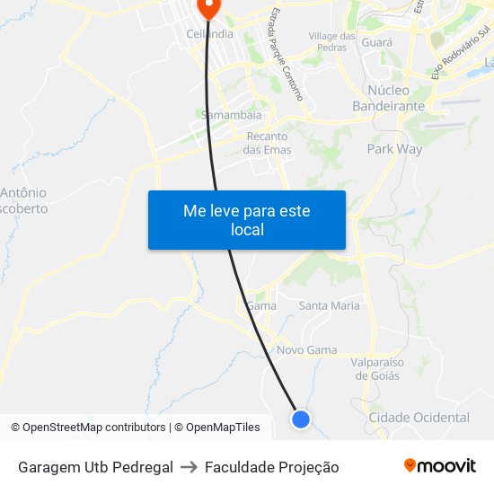 Garagem Utb Pedregal to Faculdade Projeção map