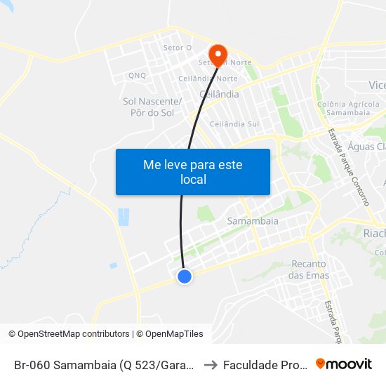 Br-060 Samambaia (Q 523/Garagem Urbi) to Faculdade Projeção map