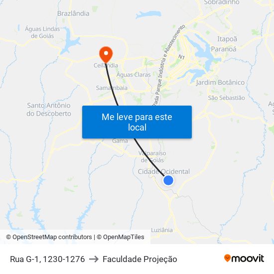 Rua G-1, 1230-1276 to Faculdade Projeção map