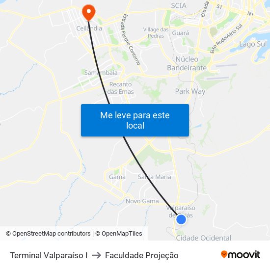 Terminal Valparaíso I to Faculdade Projeção map