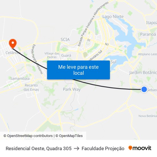 Residencial Oeste, Quadra 305 to Faculdade Projeção map