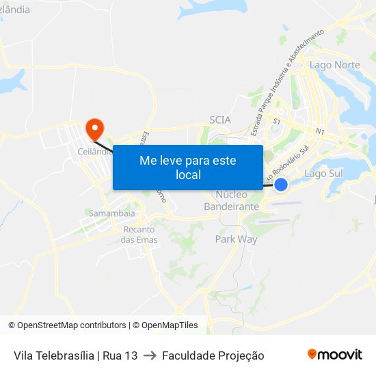 Vila Telebrasília | Rua 13 to Faculdade Projeção map