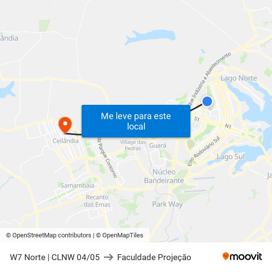 W7 Norte (Acesso Sqnw 105) to Faculdade Projeção map