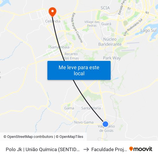 Polo Jk | União Química (SENTIDO GAMA) to Faculdade Projeção map