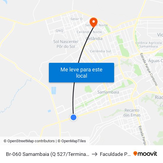 Br-060 Samambaia (Q 527/Terminal Samambaia Sul) to Faculdade Projeção map