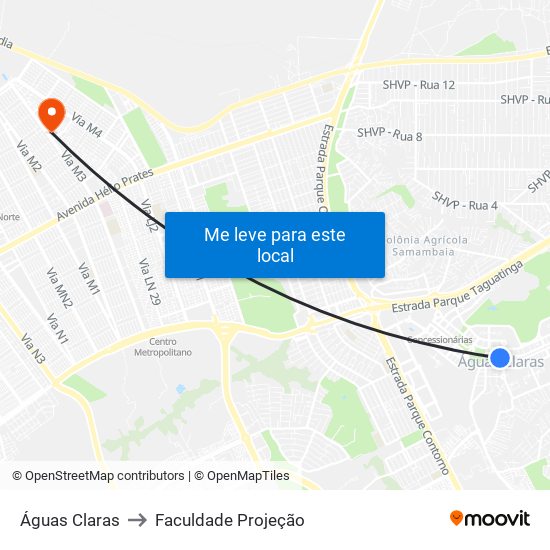 Águas Claras to Faculdade Projeção map