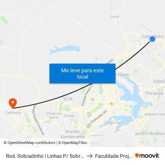 Rod. Sobradinho | Linhas P/ Sobradinho II to Faculdade Projeção map