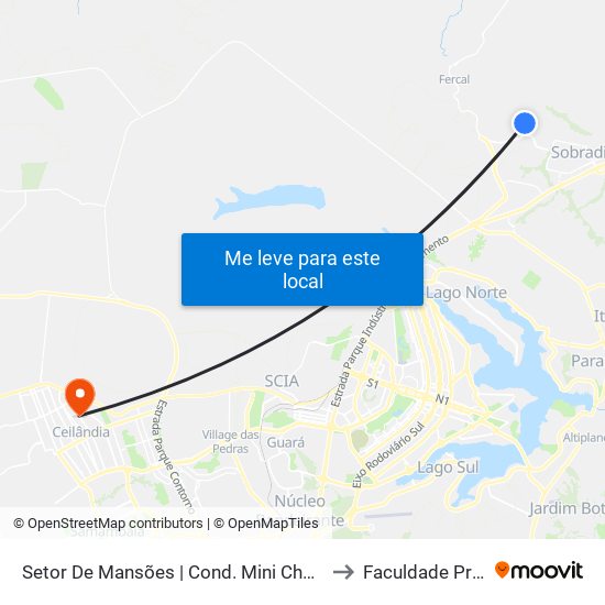 Setor De Mansões | Cond. Mini Chácaras (Qd 54) to Faculdade Projeção map