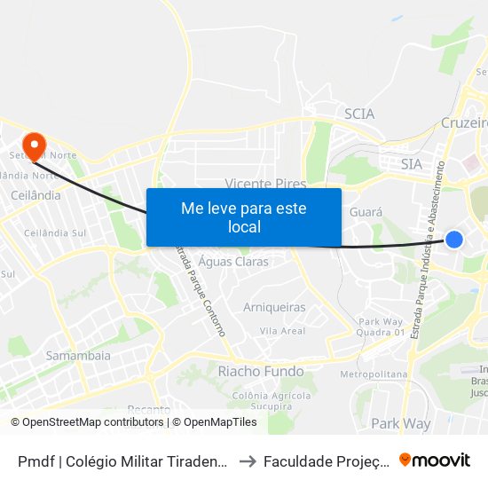 Pmdf | Colégio Militar Tiradentes to Faculdade Projeção map
