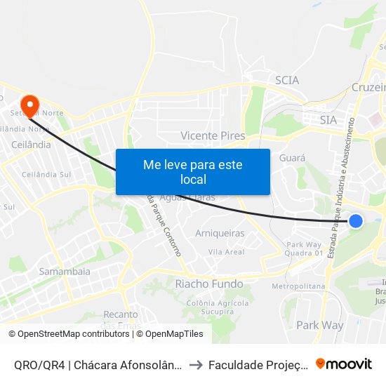 QRO/QR4 | Chácara Afonsolândia to Faculdade Projeção map