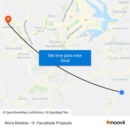 Nova Betânia to Faculdade Projeção map