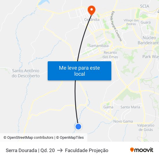 Serra Dourada | Qd. 20 to Faculdade Projeção map