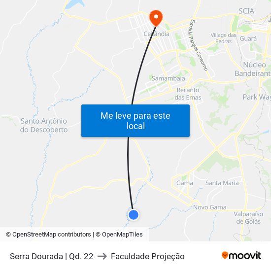 Serra Dourada | Qd. 22 to Faculdade Projeção map