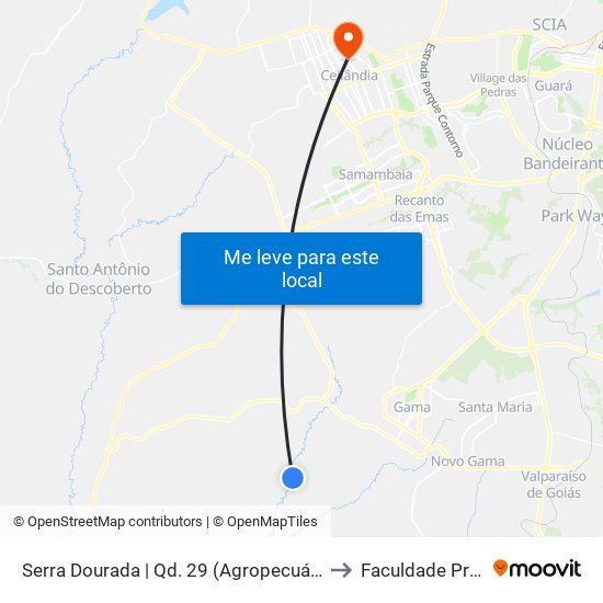 Serra Dourada | Qd. 29 (Agropecuária / Sacolão) to Faculdade Projeção map