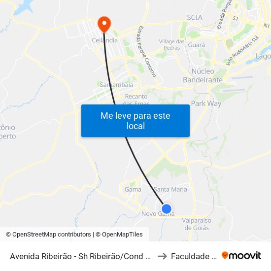 Avenida Ribeirão - Sh Ribeirão/Cond Porto Rico Fase 1 Q 19 D to Faculdade Projeção map