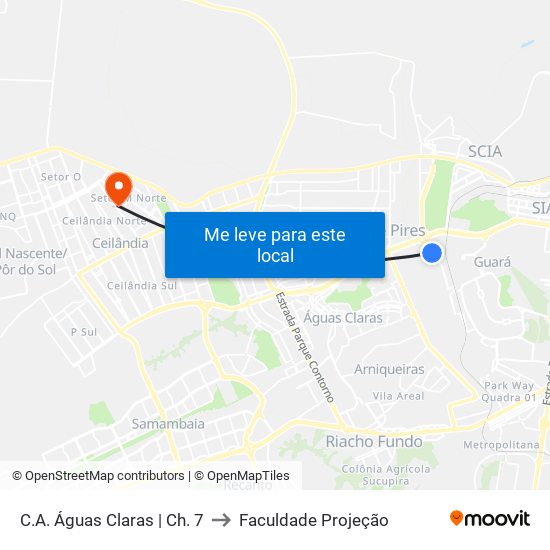C.A. Águas Claras | Ch. 7 to Faculdade Projeção map