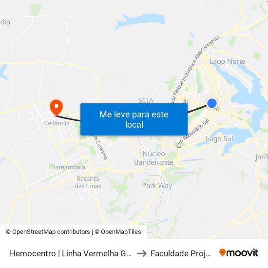 Hemocentro | Linha Vermelha Gratuita to Faculdade Projeção map