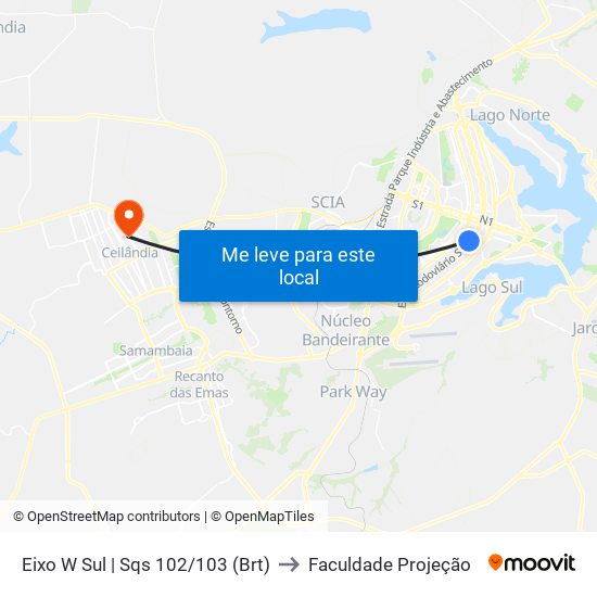 Eixo W Sul | SQS 102/103 (BRT) to Faculdade Projeção map
