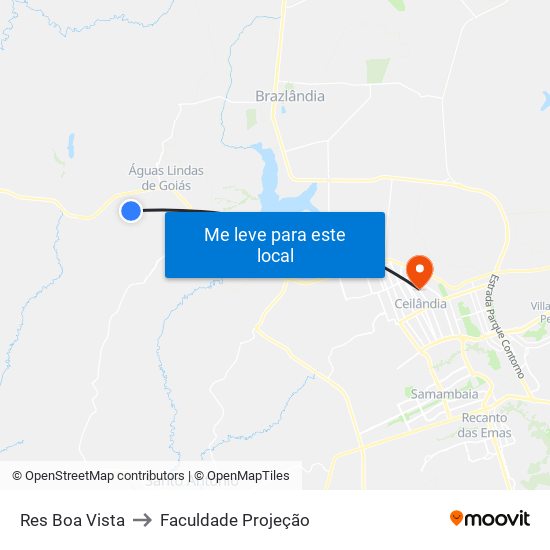 Res Boa Vista to Faculdade Projeção map