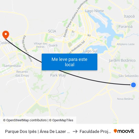 Parque Dos Ipês | Área De Lazer Do Crixá to Faculdade Projeção map