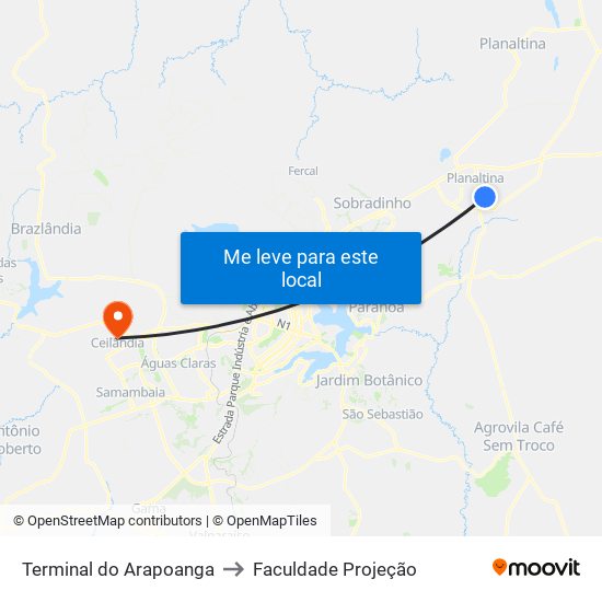 Terminal Do Arapoanga to Faculdade Projeção map