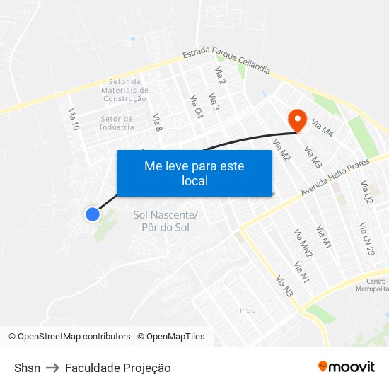 Shsn to Faculdade Projeção map