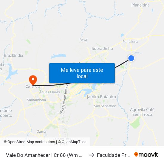 Vale Do Amanhecer | Cr 88 (Wm Manutenção) to Faculdade Projeção map
