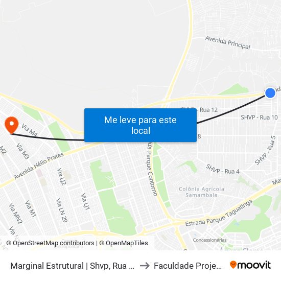 Marginal Estrutural | Shvp, Rua 10a to Faculdade Projeção map