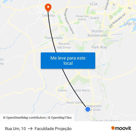 Rua Um, 10 to Faculdade Projeção map