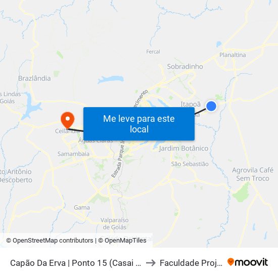 Capão Da Erva | Ponto 15 (Casai Brasília) to Faculdade Projeção map