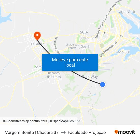 Vargem Bonita | Chácara 37 to Faculdade Projeção map