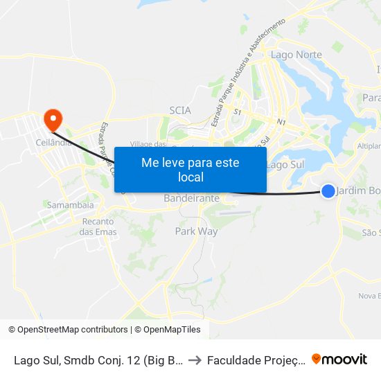 Lago Sul, Smdb Conj. 12 (Big Box) to Faculdade Projeção map