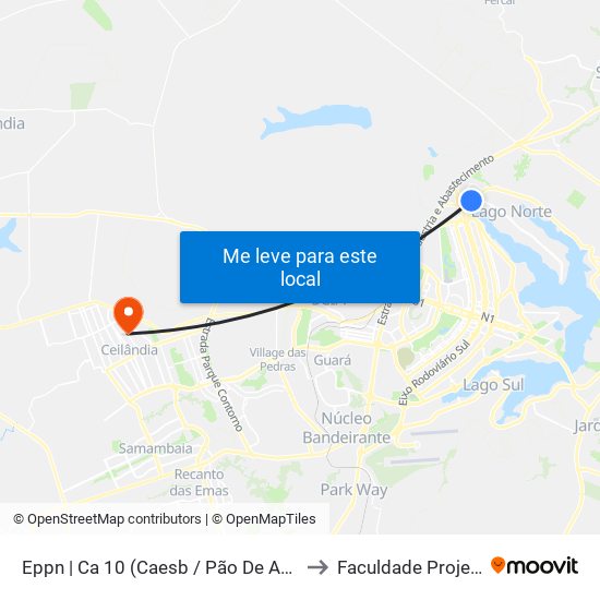Eppn | Ca 10 (Caesb / Pão De Açúcar) to Faculdade Projeção map