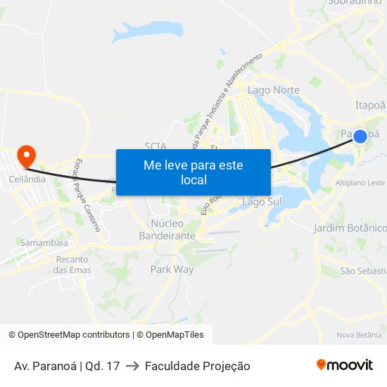 Av. Paranoá | Qd. 17 to Faculdade Projeção map
